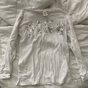 VS PINK Bling Sequin Silver Long Sleeve Shirt